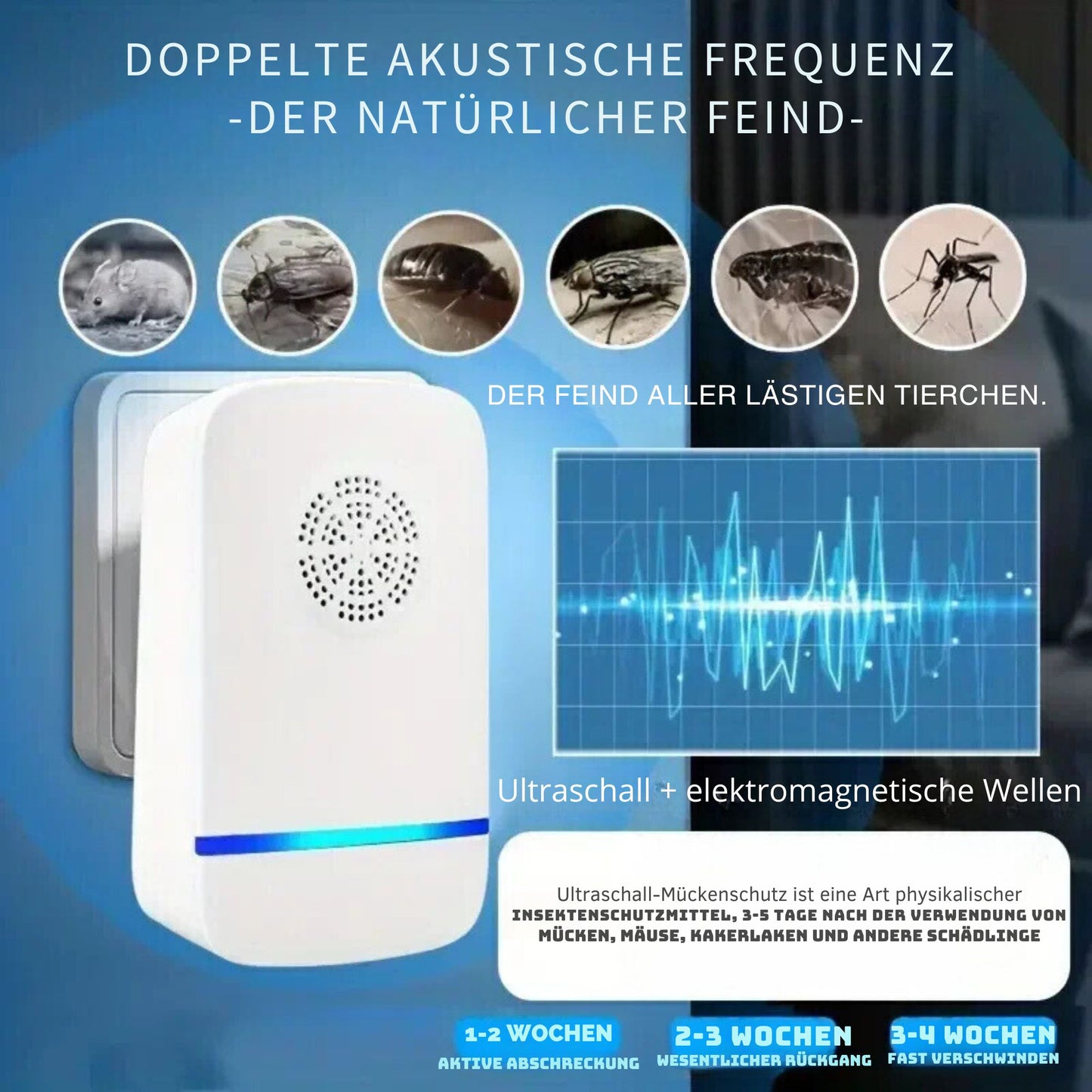 Ultraschall-Schädlingsabwehr für Innenräume (UltraMAX) 120m²