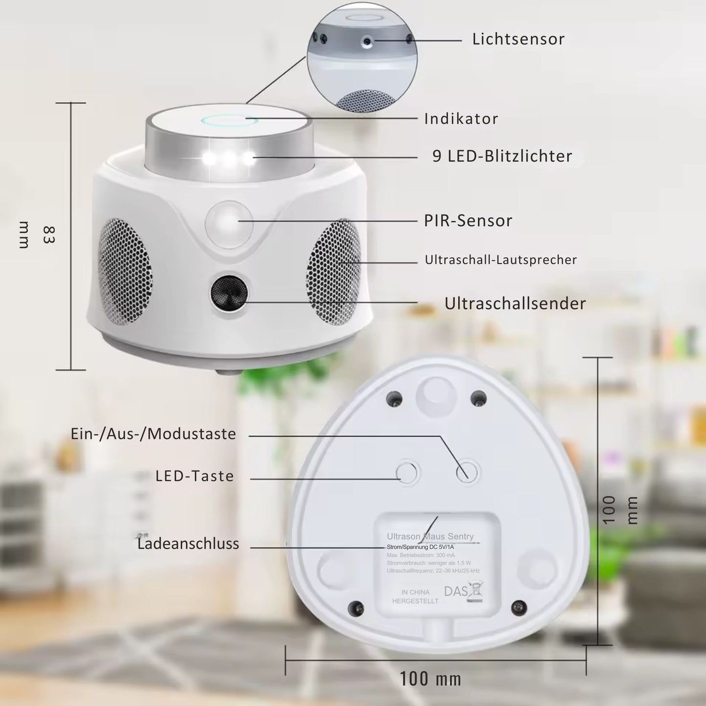 Hochleistungs-Ultraschall-Schädlingsbekämpfer für Mäuse und mehr 120m²